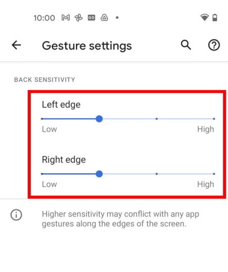 Use the Left edge and Right edge sliders to adjust the sensitivity
